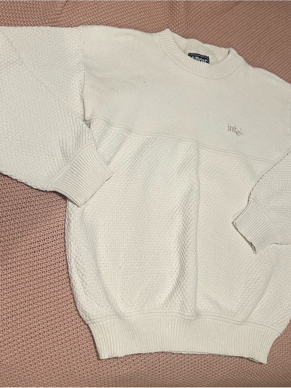 Mcbrair Cream Knit Crewneck Sweater for Men with intel embroidery size S